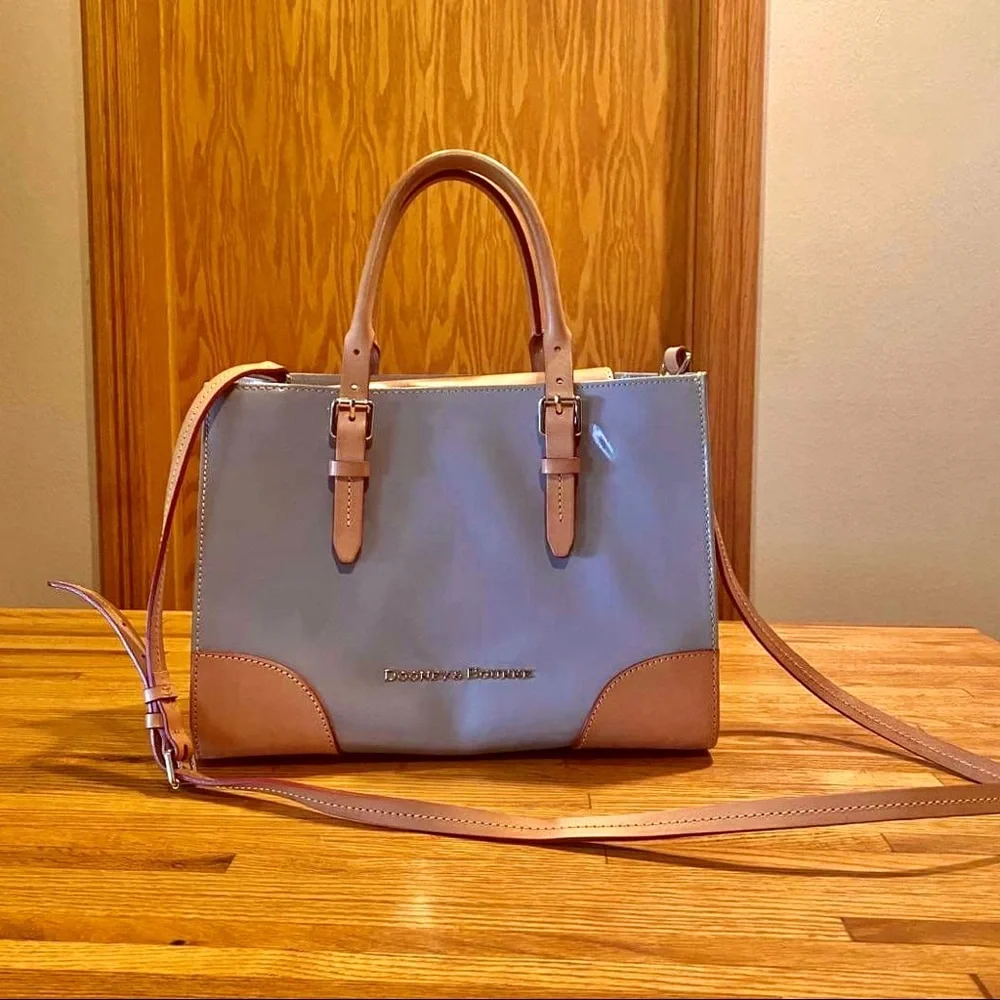 Dooney & Bourke Patent Leather Shoulder Satchel & Crossbody Blue Gray Janine - Picture 1 of 6